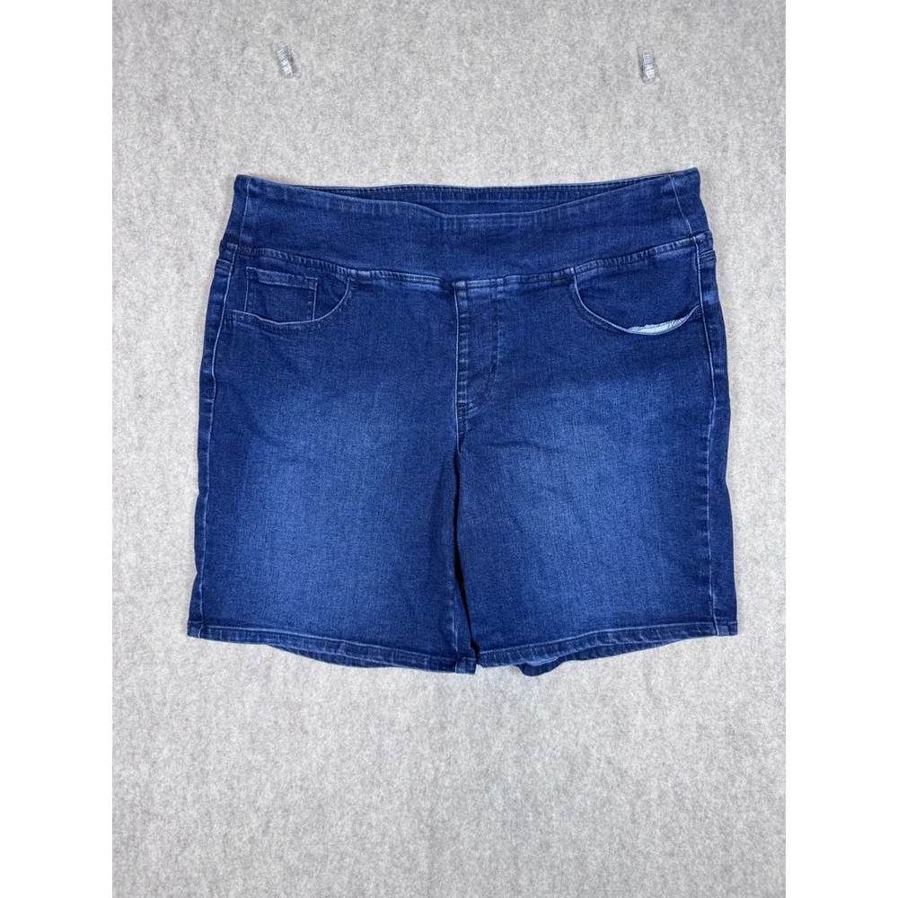 k260. Belle by Kim Gravel Womens Blue Pull On Denim Shorts Dark Wash Size 16